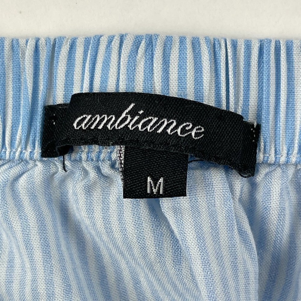 Ambiance Shirt Womens Medium Blue White Striped Off Shoulder Short Sleeve - Picture 2 of 9